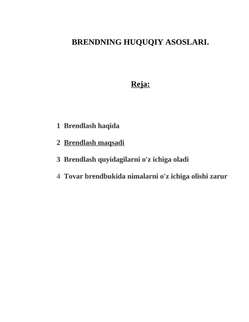 BRENDNING HUQUQIY ASOSLARI.