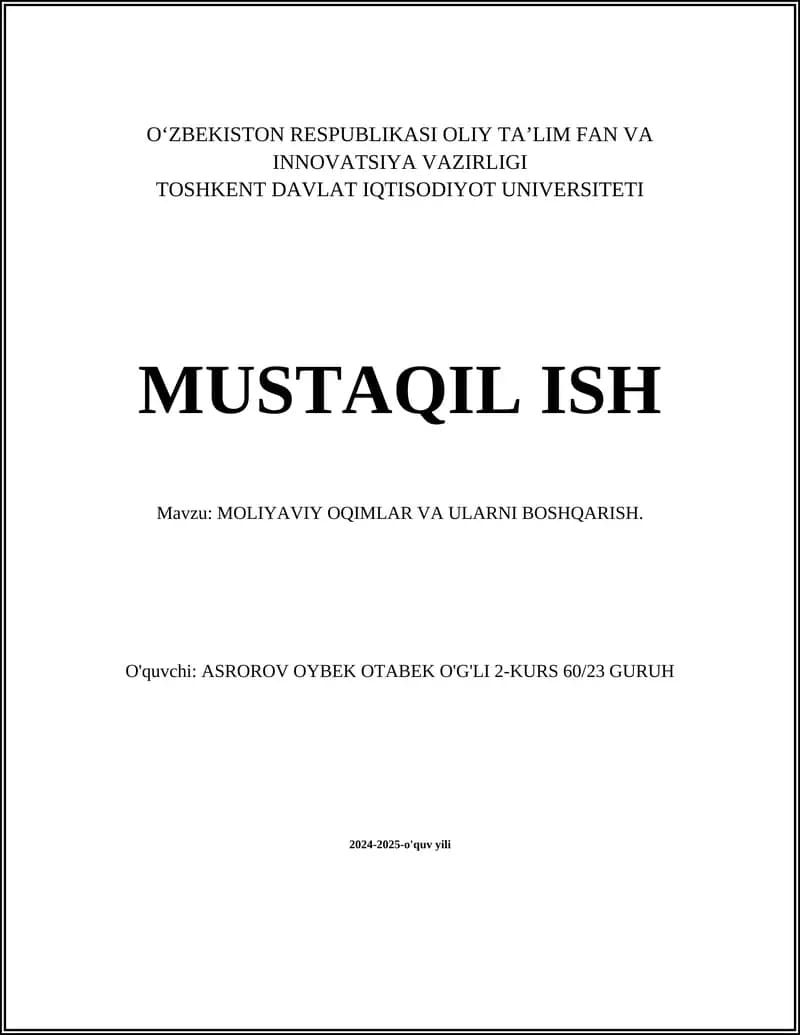 Moliyaviy Oqimlarning Asosiy Tushunchalari