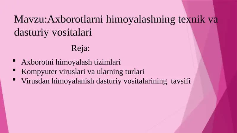 Axborotlarni himoyalashning texnik va dasturiy vositalari