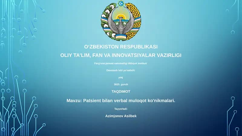 Patsient bilan verbal muloqot ko'nikmalari