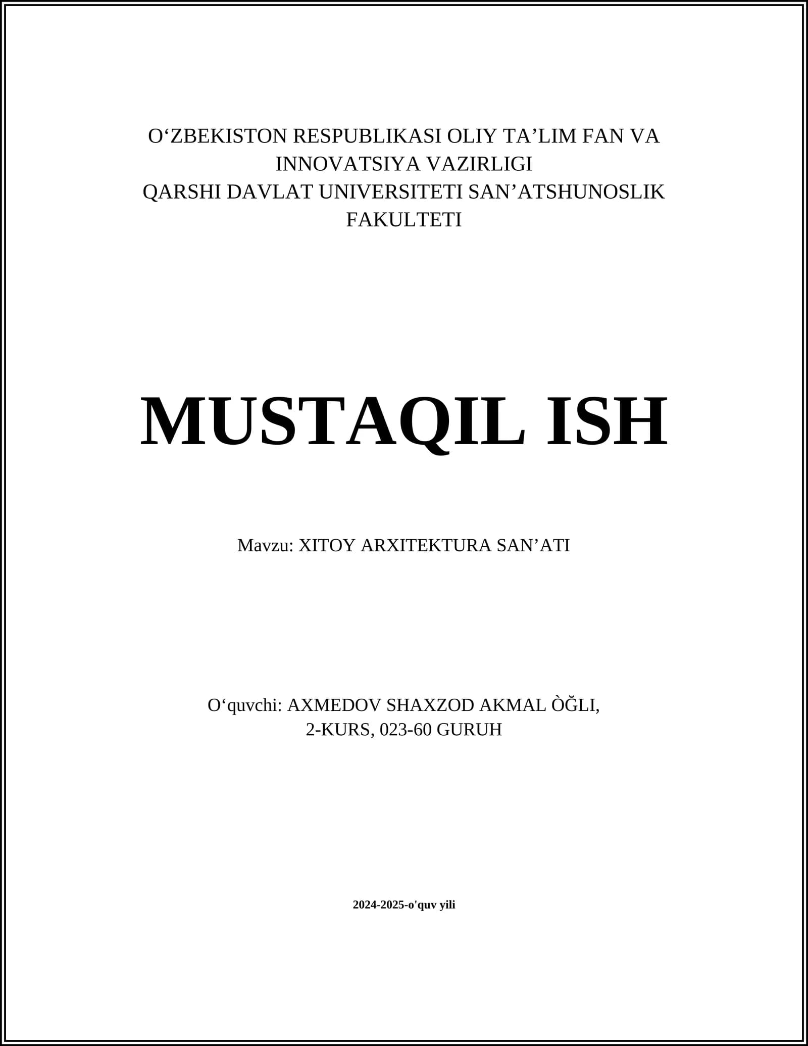 XITOY ARXITEKTURA SANʼATI