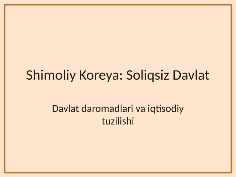 Shimoliy Koreya: Soliq tizimi