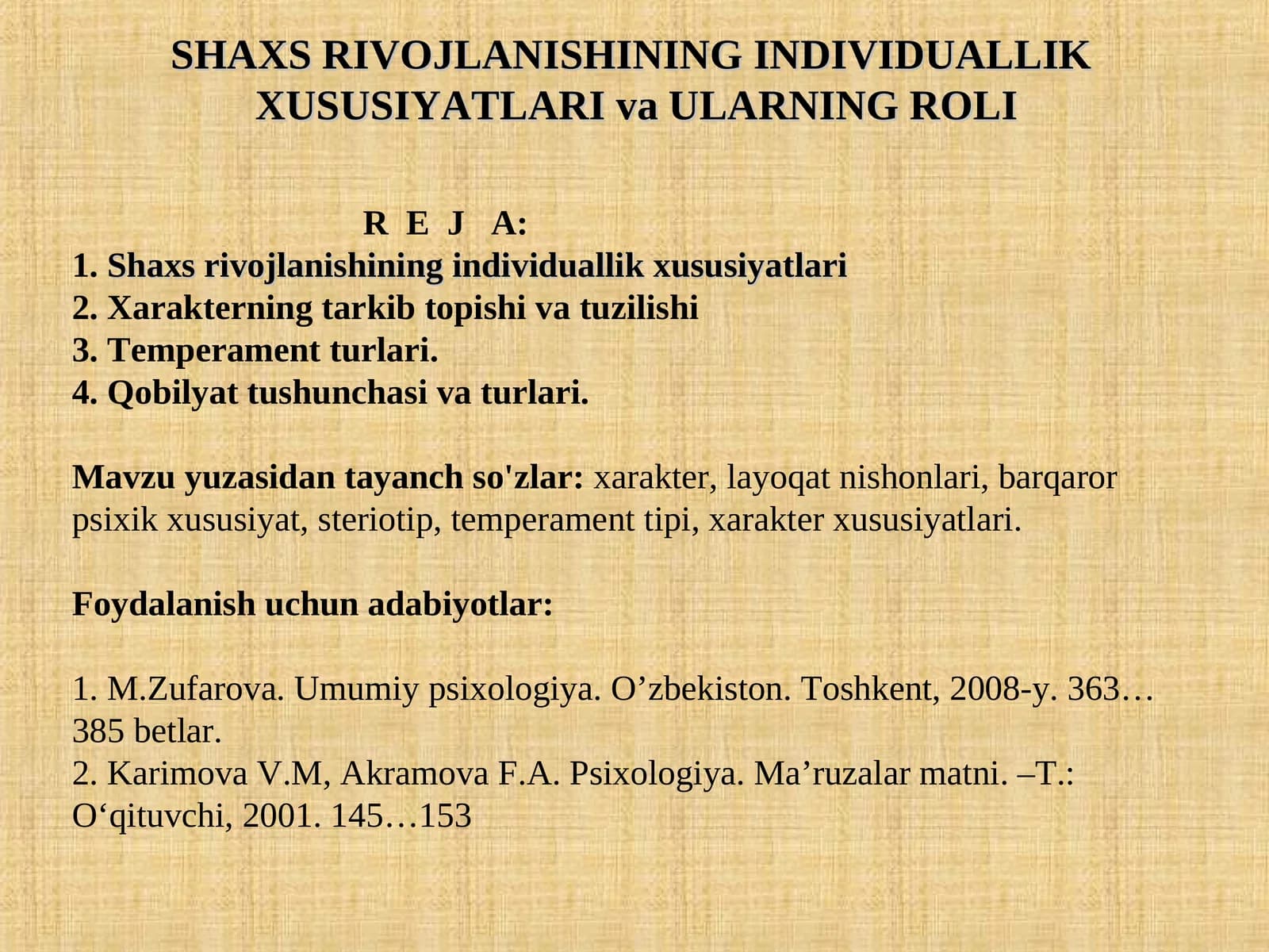 Individual xususiyatlar