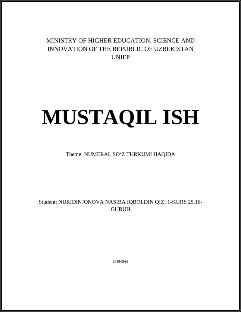 NUMERAL SOʻZ TURKUMI HAQIDA