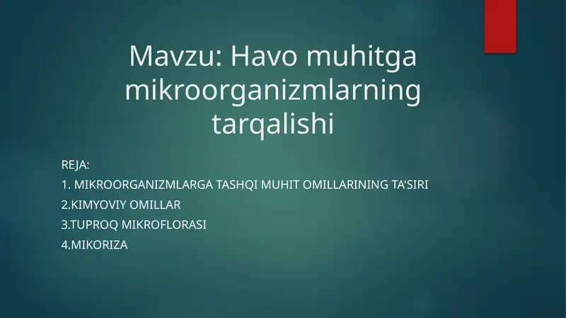 Havo muhitga mikroorganizmlarning tarqalishi