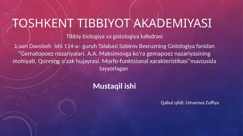 Gematopoez nazariyasi