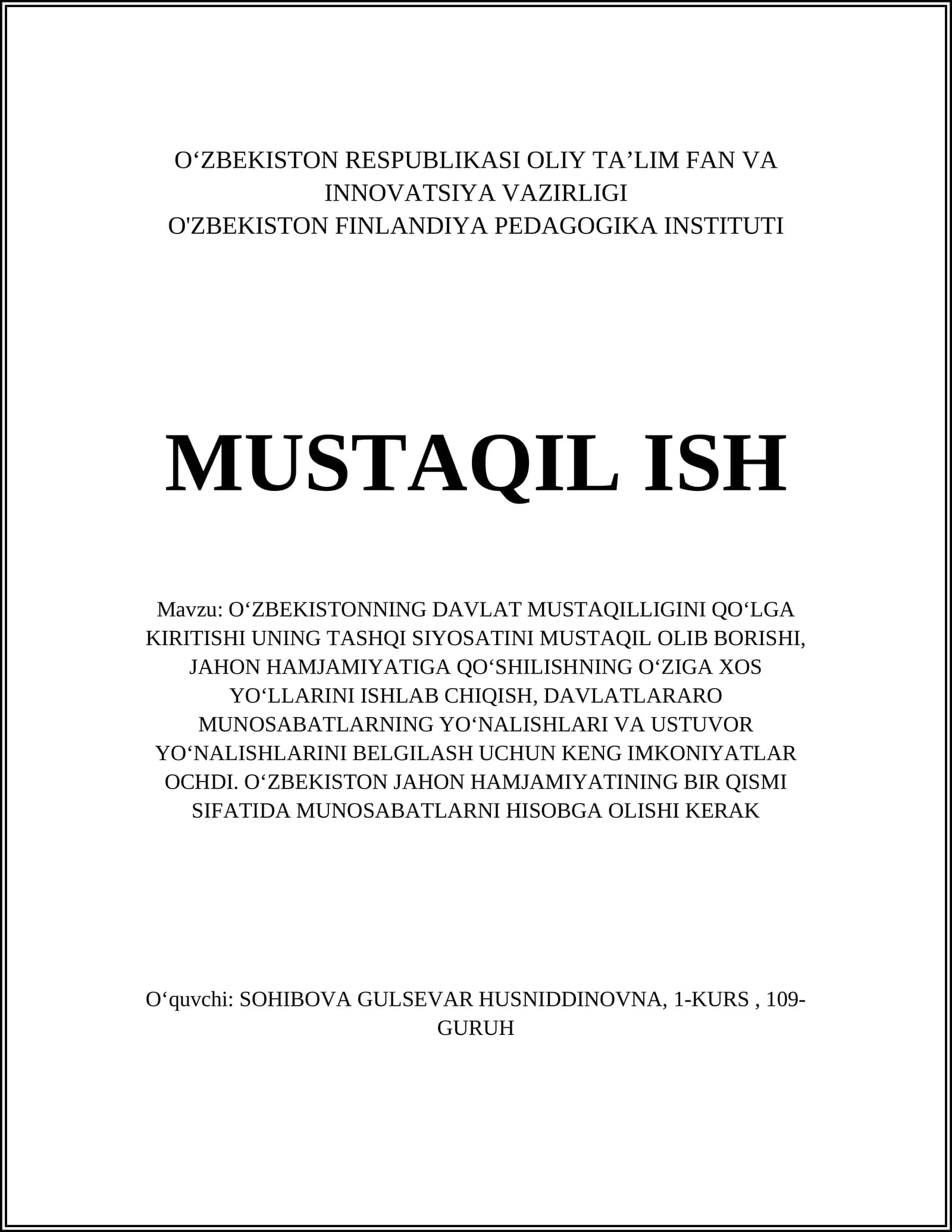O'zbekistonning Davlat Mustaqilligini Qo'lga Kiritishi