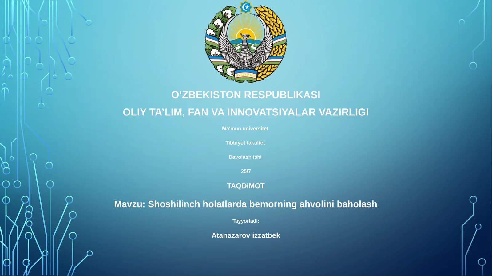 Shoshilinch holatlarda bemorning ahvolini baholash