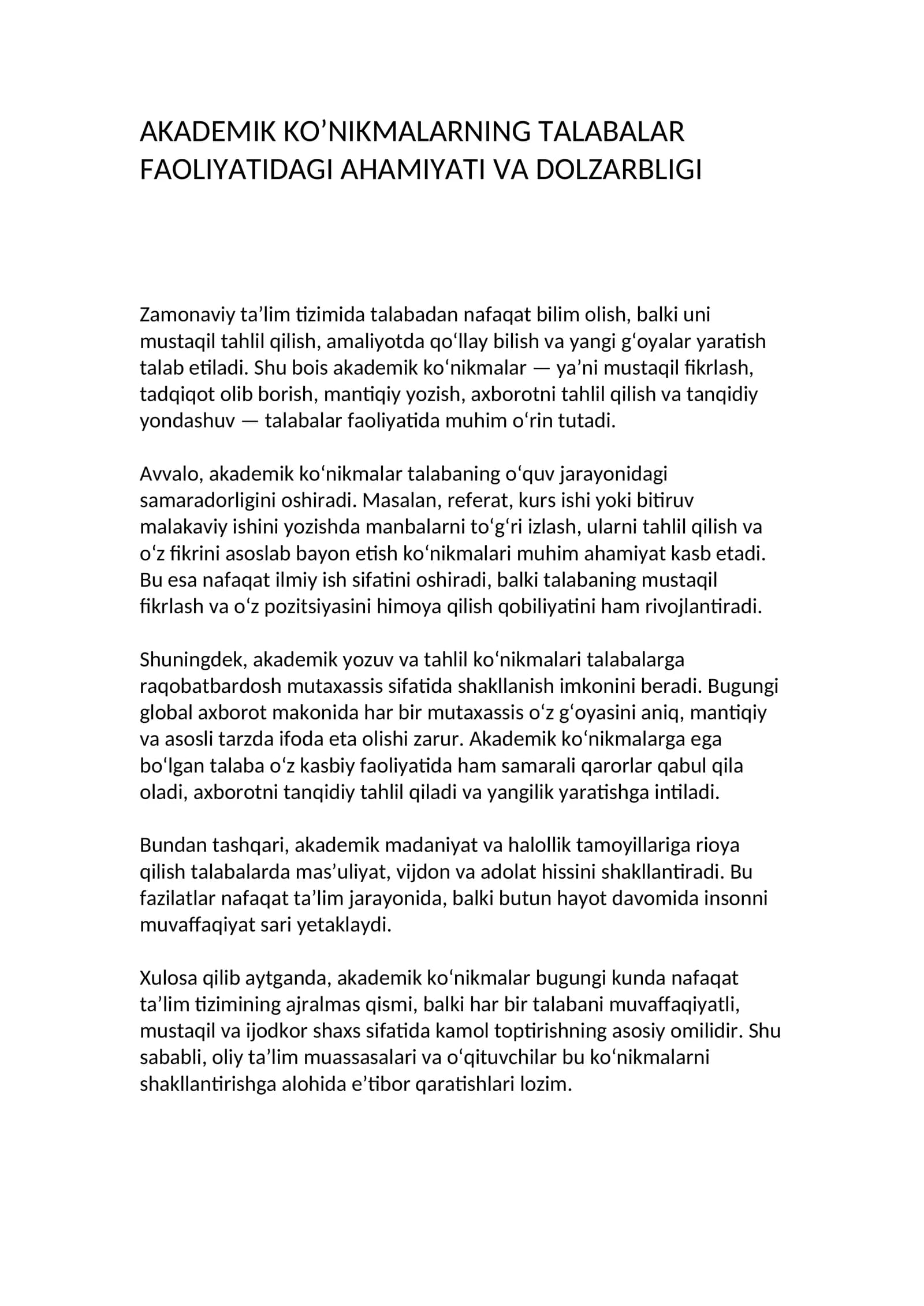 Akademik ko’nikmalar