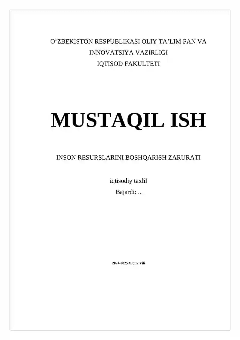Inson Resurslarini Boshqarish Zarurati