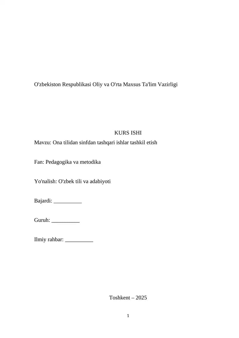 Ona tilidan sinfdan tashqari ishlar tashkil etish