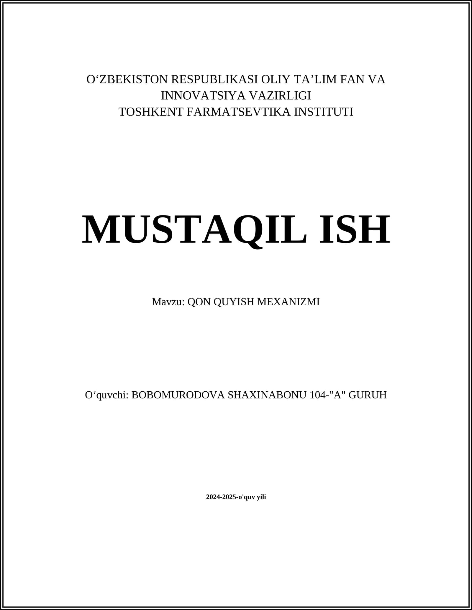 Qon Quyish Mexanizmi