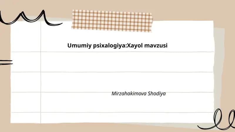 Umumiy psixalogiya:Xayol mavzusi