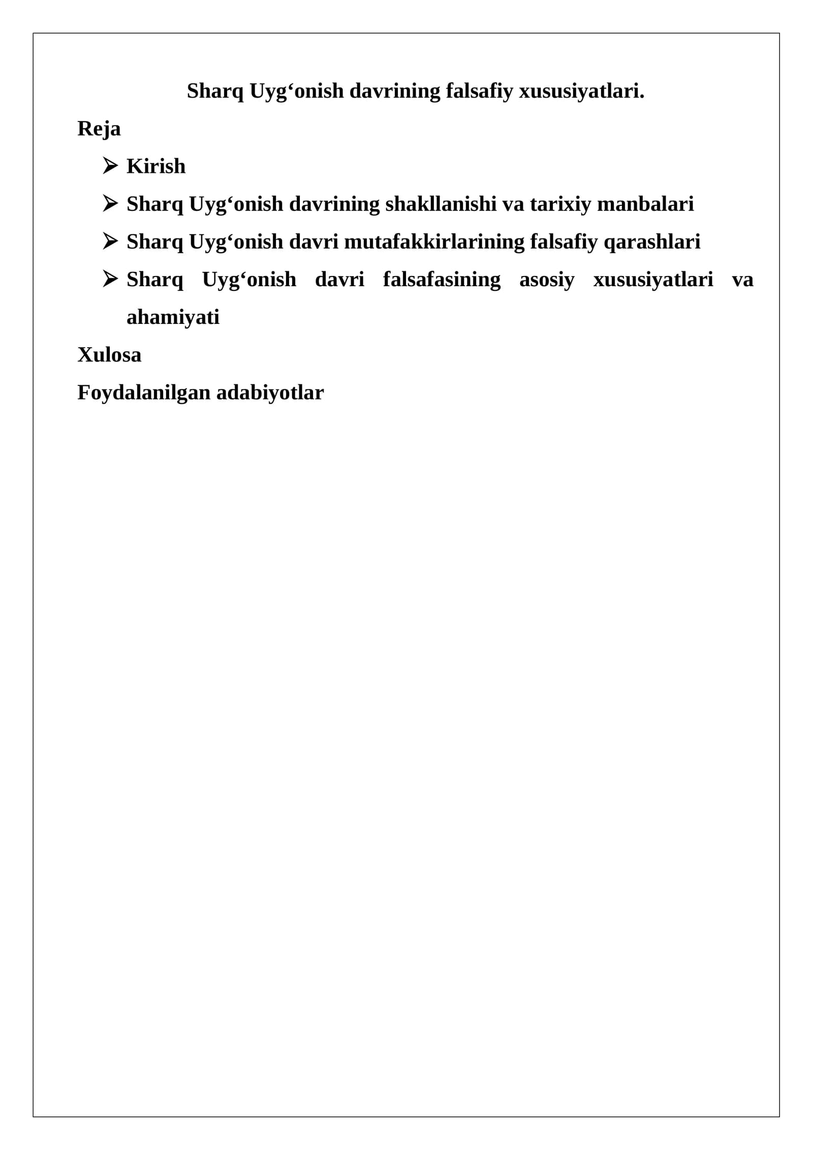 Sharq Uyg‘onish davrining falsafiy xususiyatlari