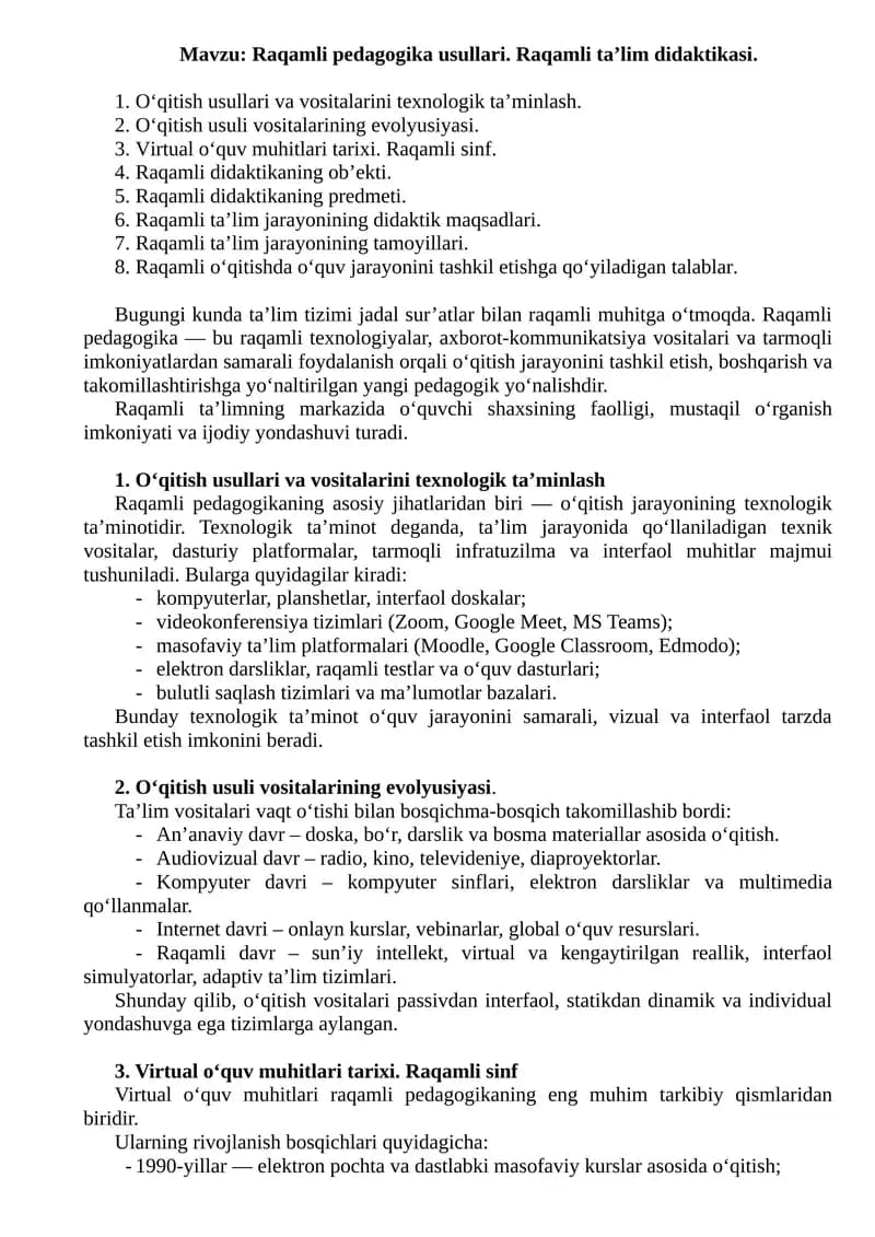 Raqamli pedagogika usullari