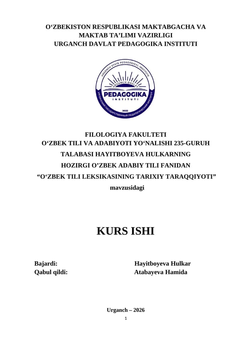 O‘ZBEK TILI LEKSIKASINING TARIXIY TARAQQIYOTI