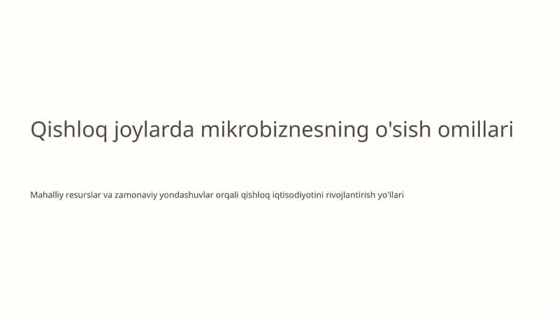 Qishloq joylarda mikrobiznesning o'sish omillari