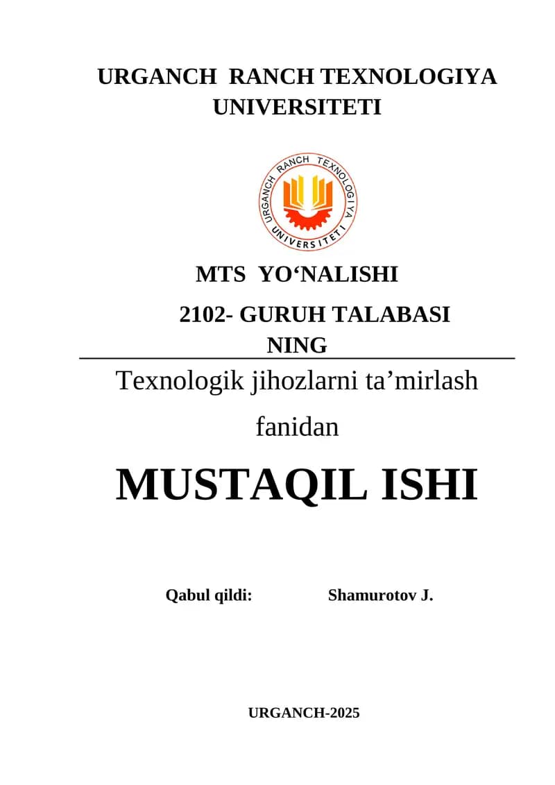 Sanoat jihozlarini ta’mirlash