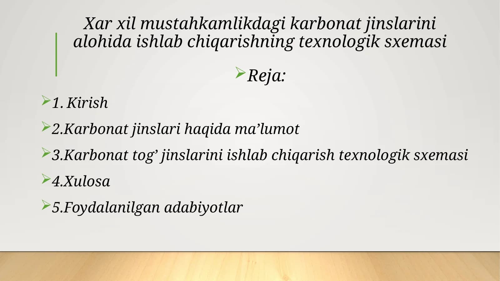 Karbonat Jinslarini Ishlab Chiqarish Teknologik Sxemasi