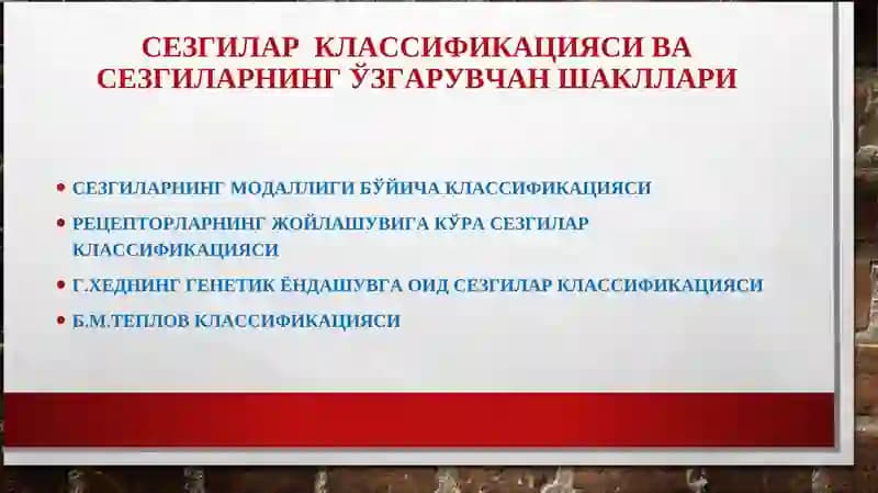 Сезгилар клаcсификацияси