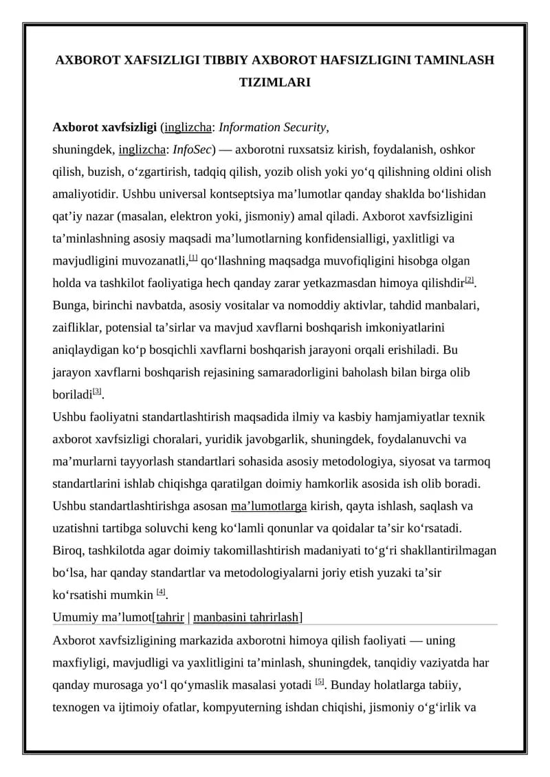 Axborot Xafsligini Taminlash Tizimlari