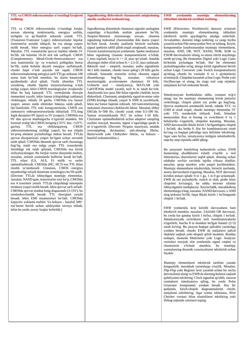 TTL va CMOS mikrosxemalar farqlari