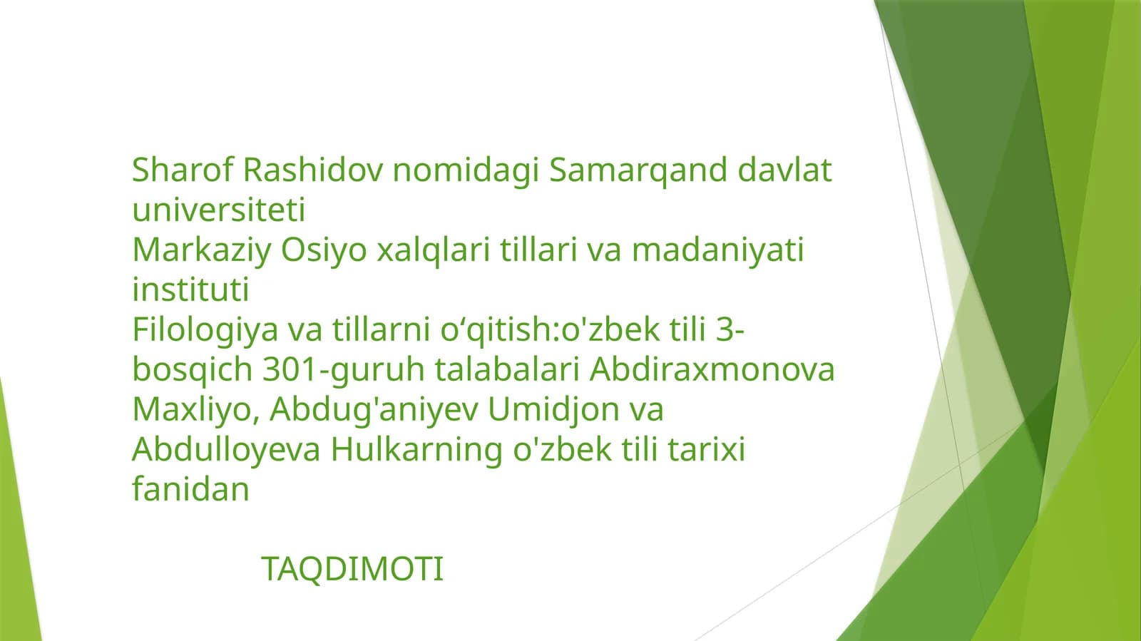 Filologiya va tillar ni o'qitish: o'zbek tili