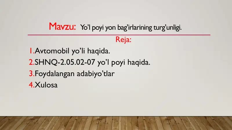 Yo’l poyi yon bag’irlarining turg’unligi