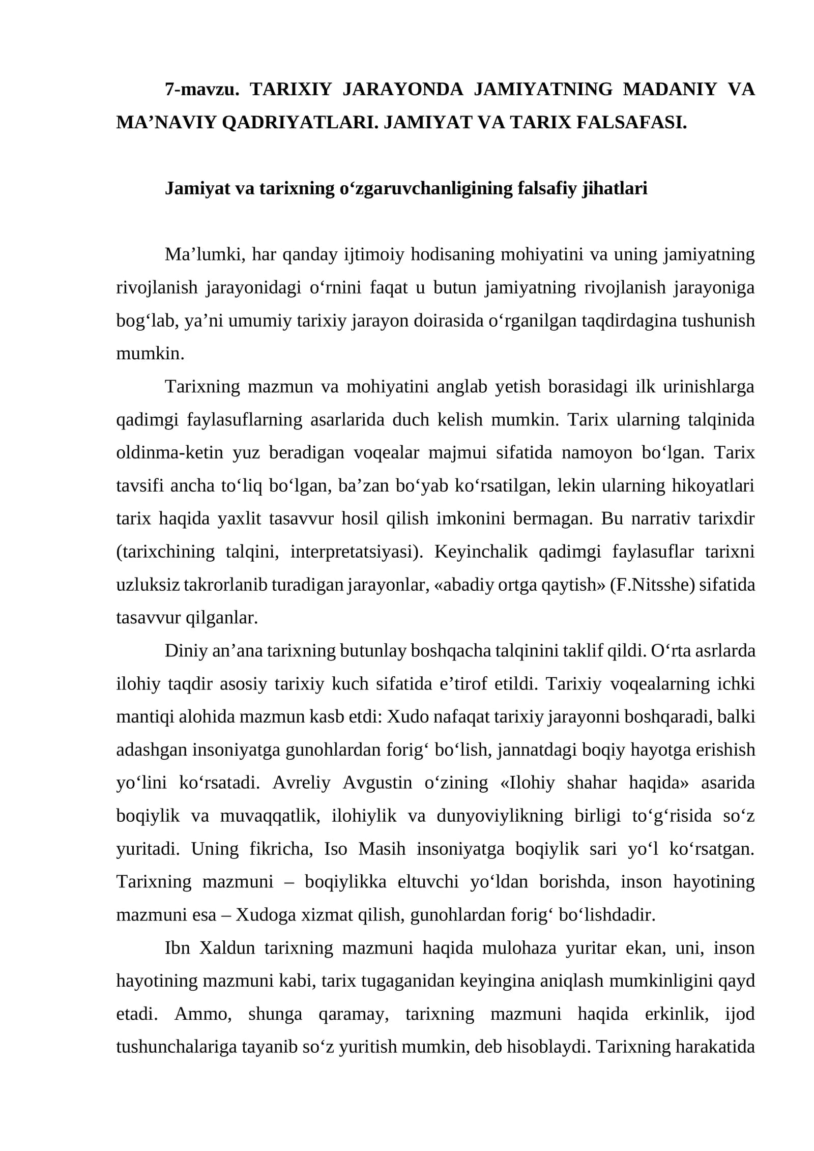 TARIXIY JARAYONDA JAMIYATNING MADANIY VA MA’NAVIY QADRIYATLARI