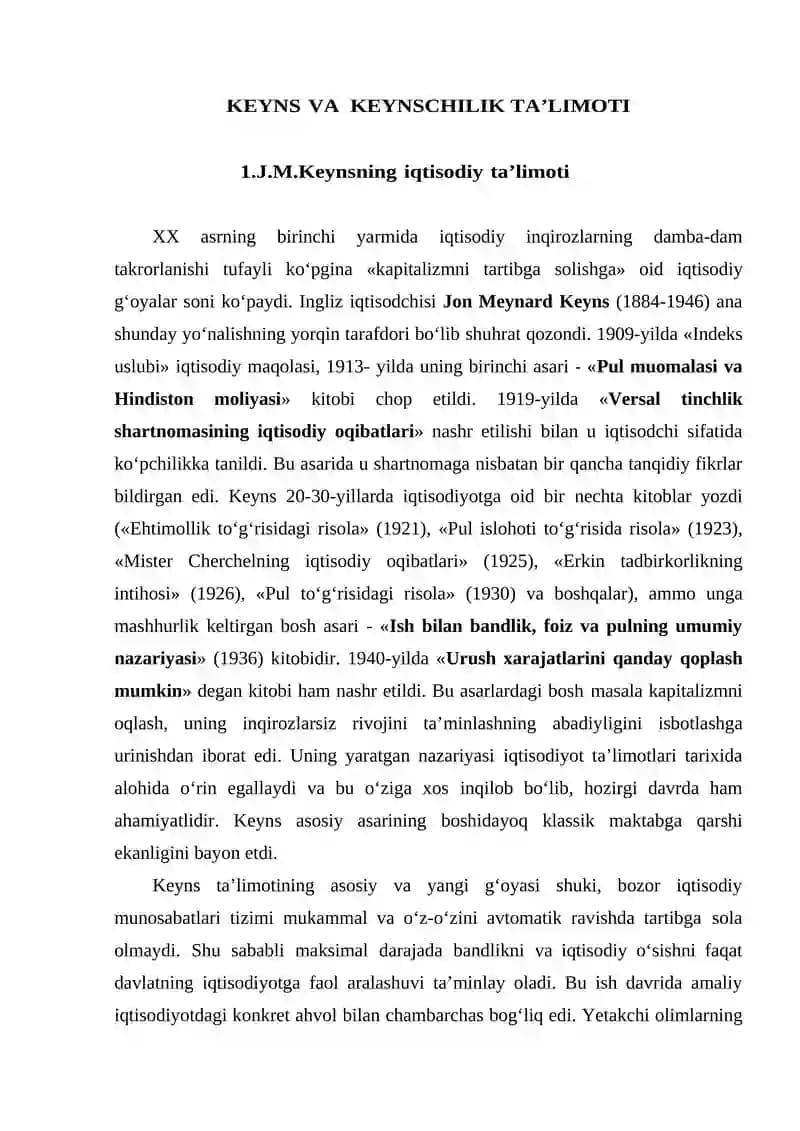 J.M. Keyns va keynschilik ta’limoti