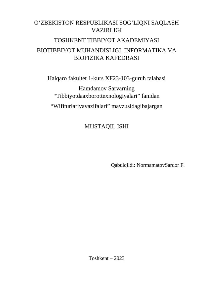 Wifi turlari va vazifalari