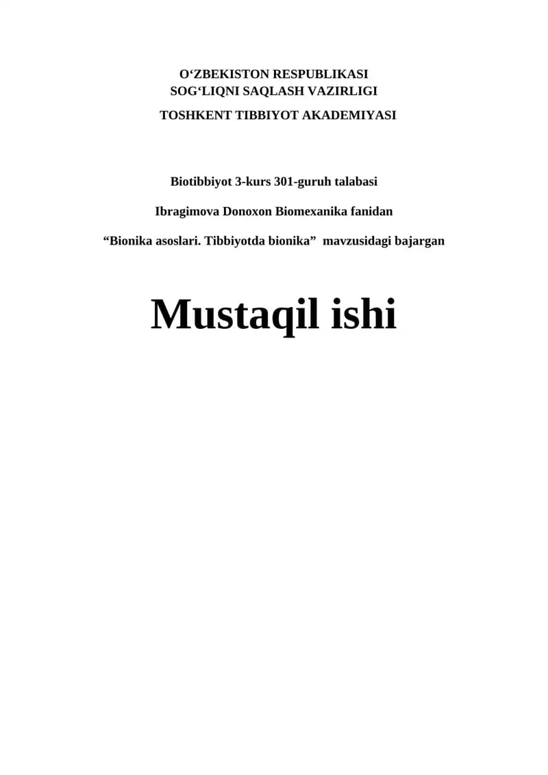 Bionika asoslari. Tibbiyotda bionika