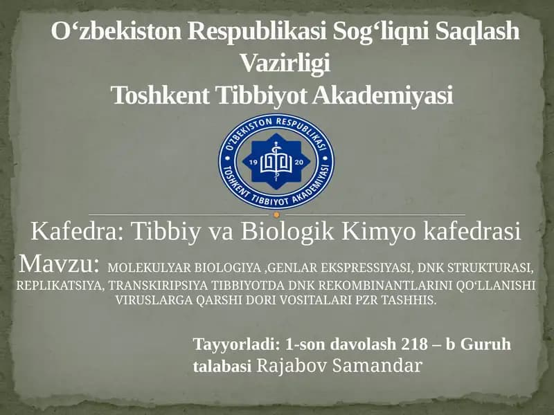 MOLEKULYAR BIOLOGIYA, GENLAR EKSPRESSIYASI