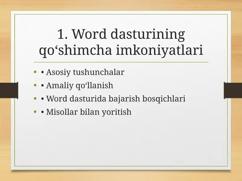 Word dasturining qo‘shimcha imkoniyatlari
