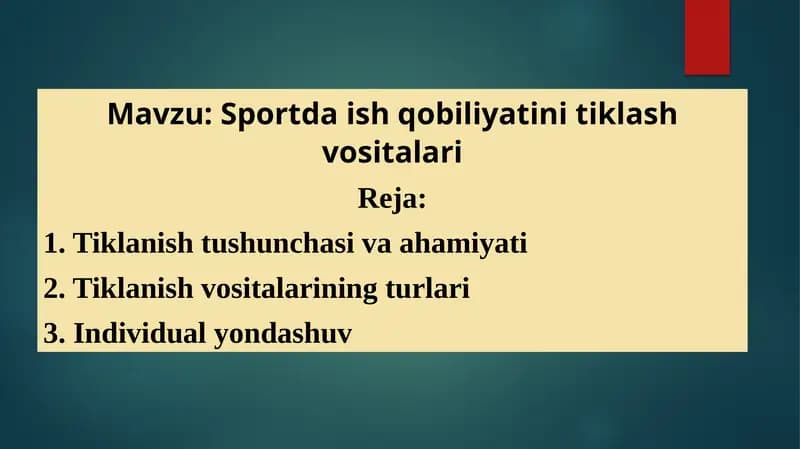 Sportda ish qobiliyatini tiklash vositalari