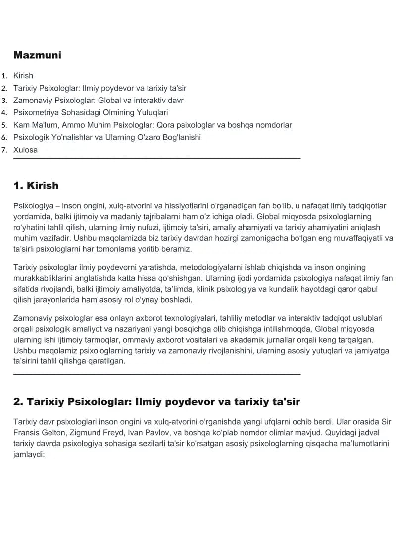 Tarixiy Psixologlar: Ilmiy poydevor va tarixiy ta'sir