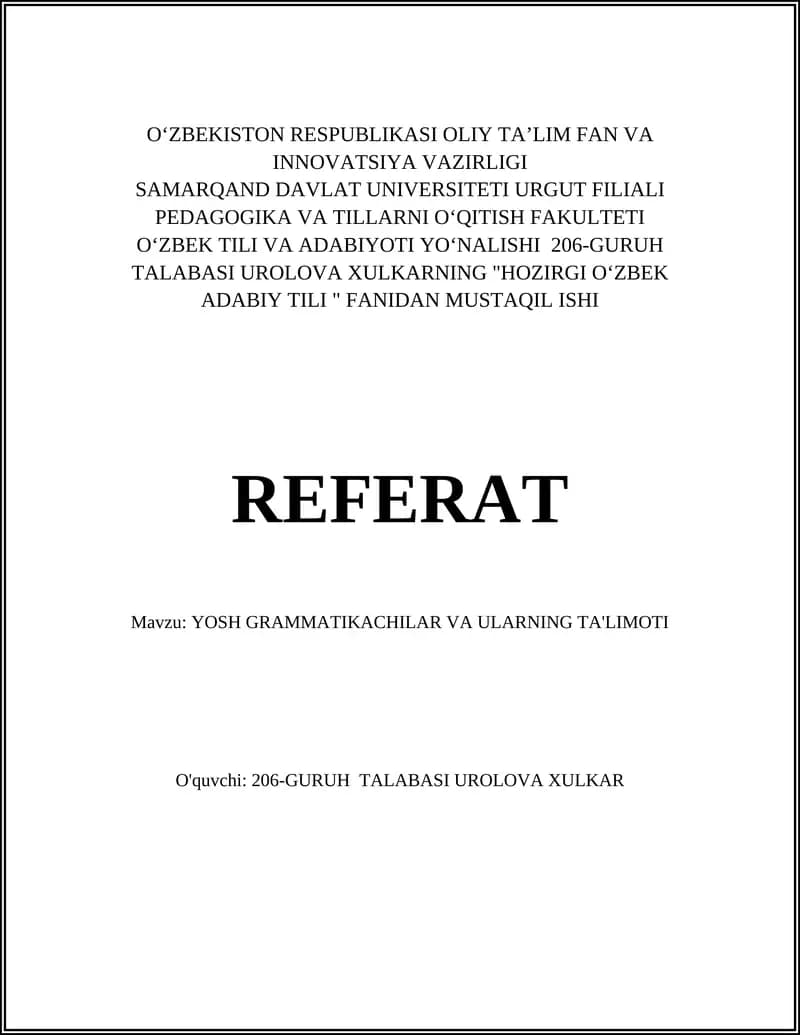 YOSH GRAMMATIKACHILAR VA ULARNING TA'LIMOTI