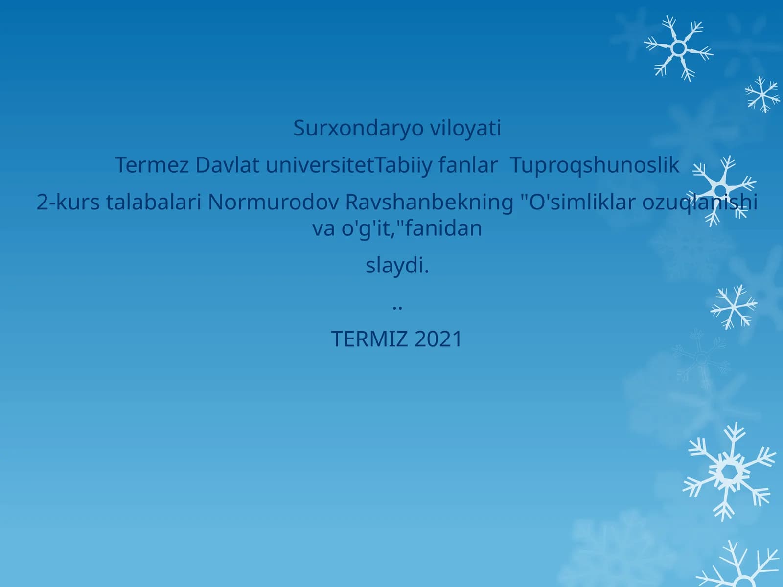 O'simliklar ozuqlanishi va o'g'it