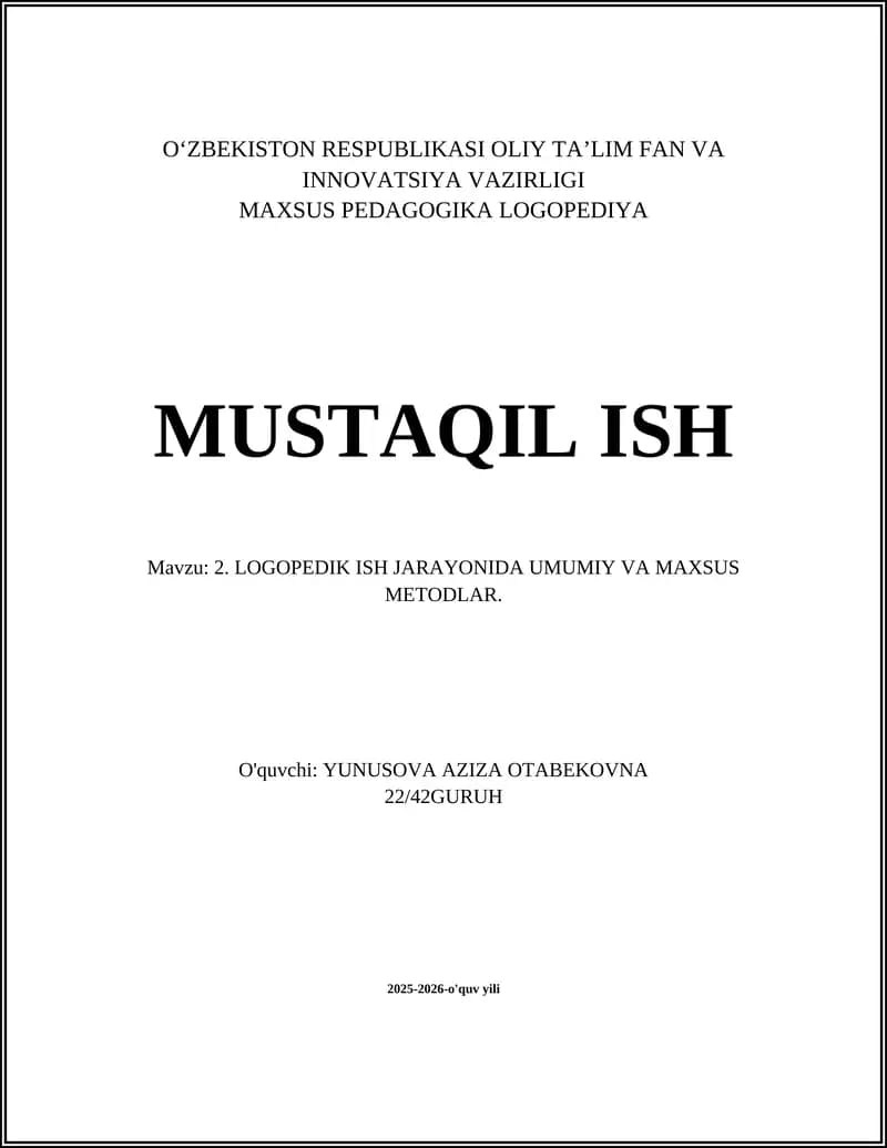 MAXSUS PEDAGOGIKA LOGOPEDIYA