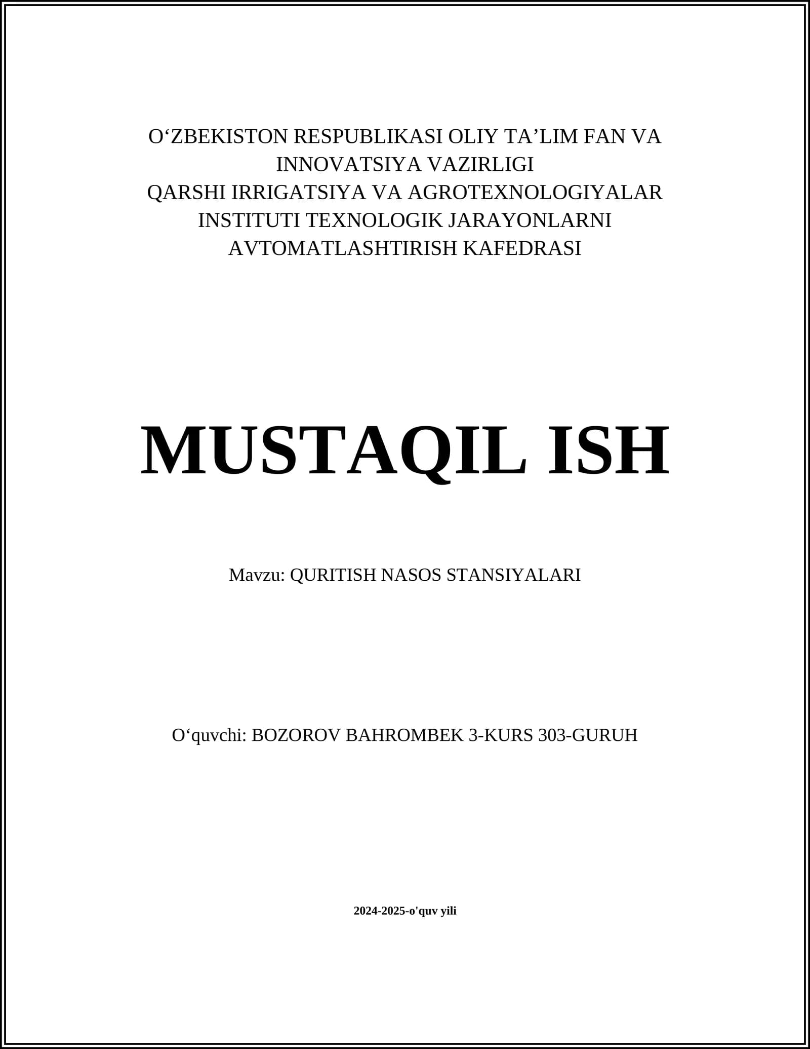 QURITISH NASOS STANSIYALARI