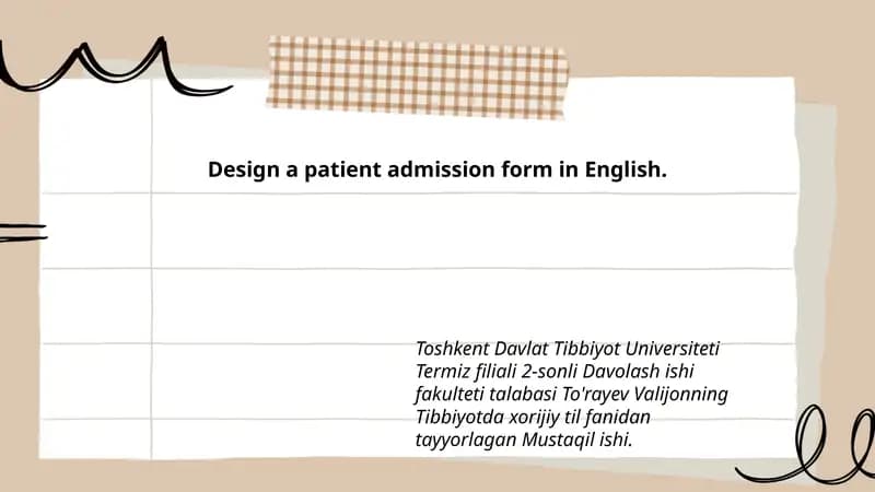 Patient Admission Form in English