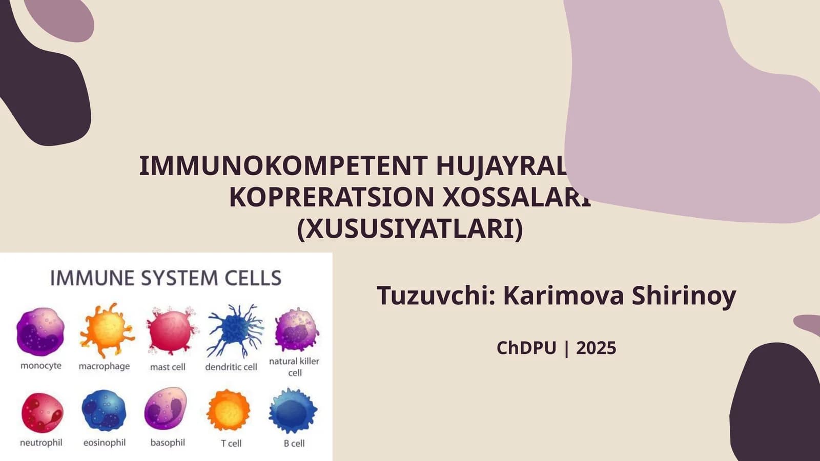 IMMUNOKOMPETENT HUJAYRALARNING KOPRERATSION XOSSALARI (XUSUSIYATLARI)
