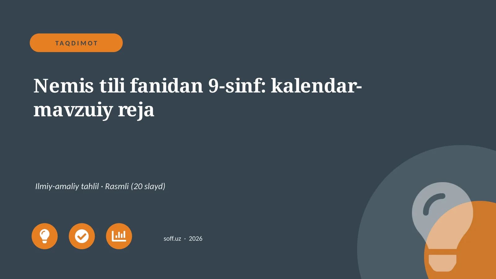 Nemis tili fanidan 9-sinf: kalendar-mavzuiy reja