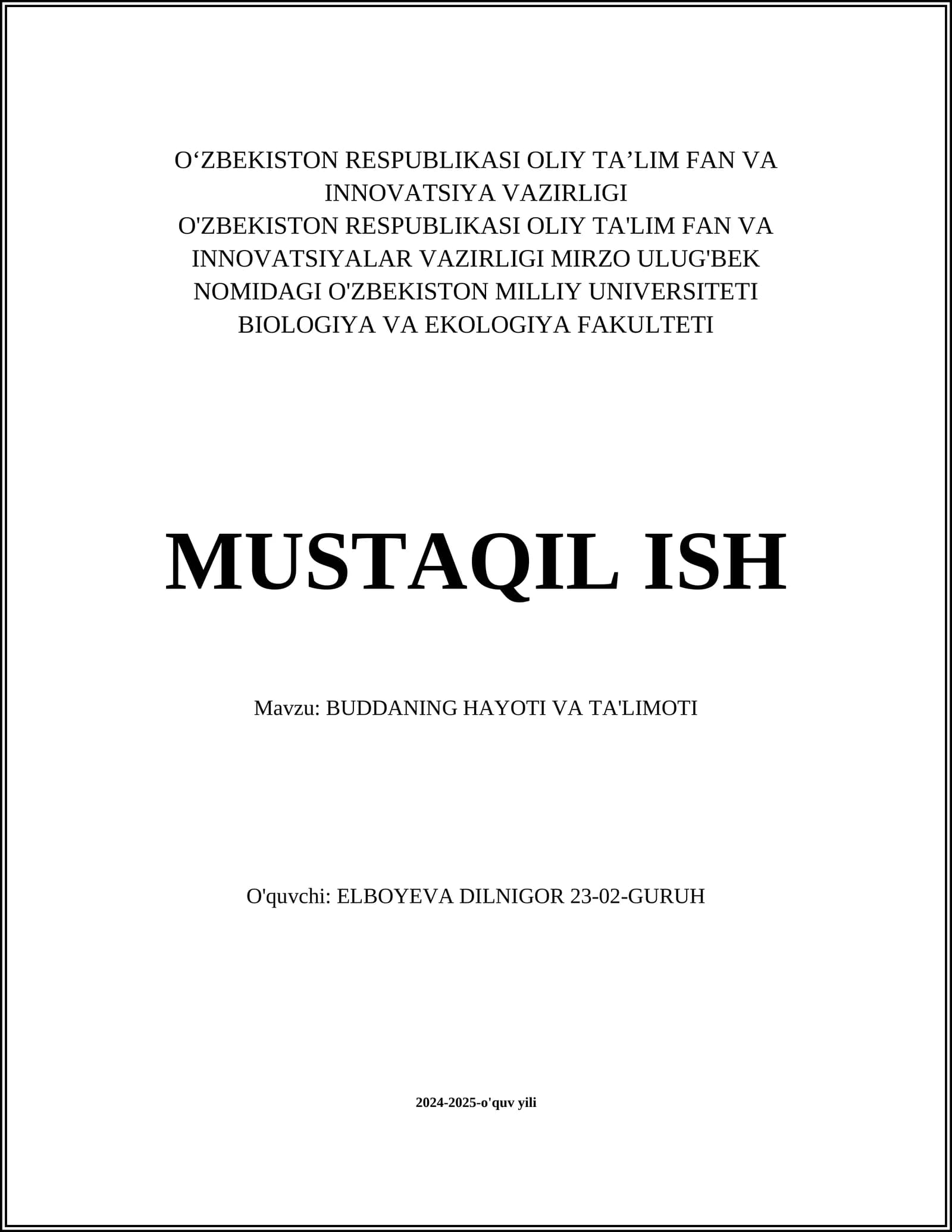 BUDDANING HAYOTI VA TA'LIMOTI