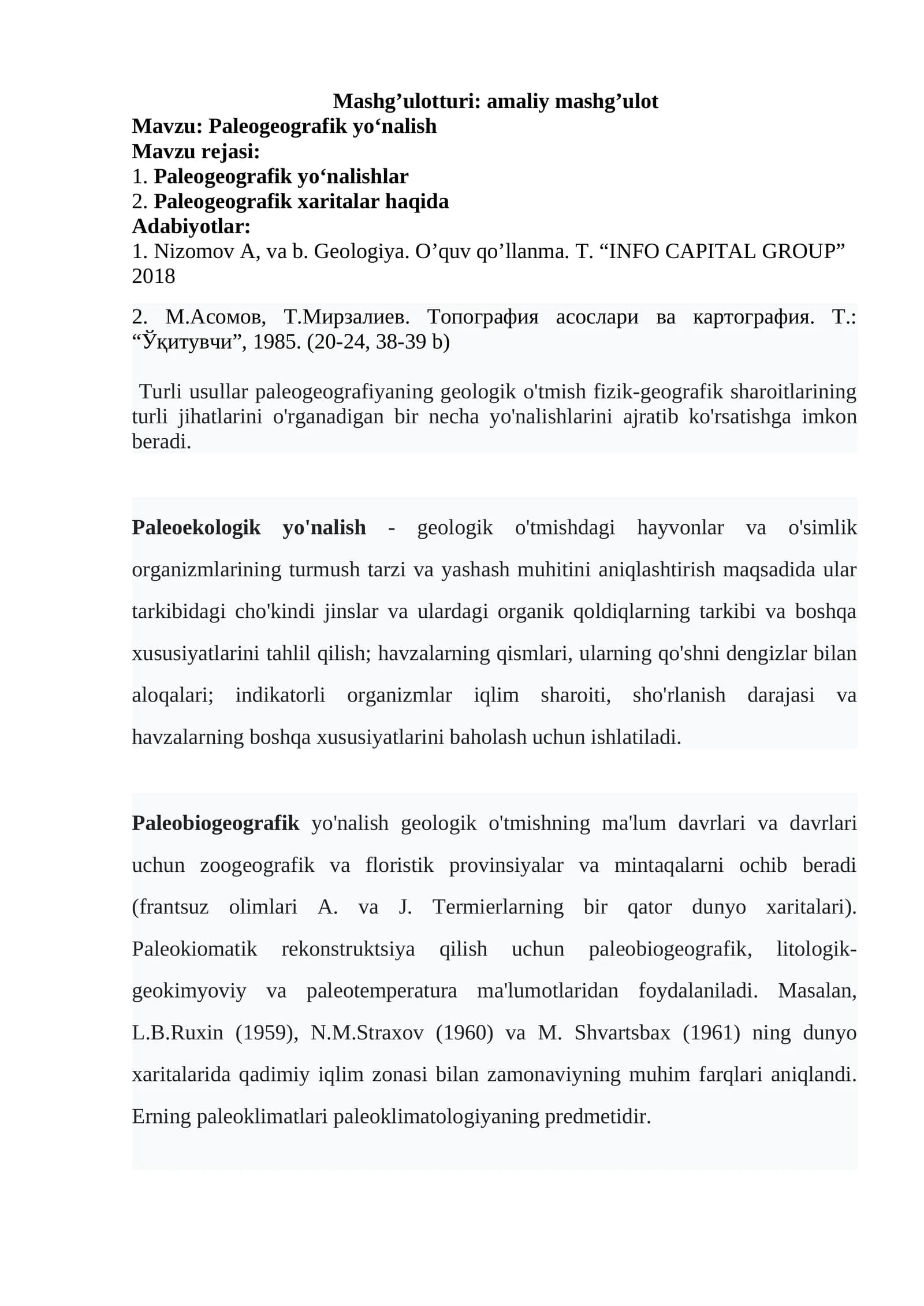 Paleogeografik yo‘nalish