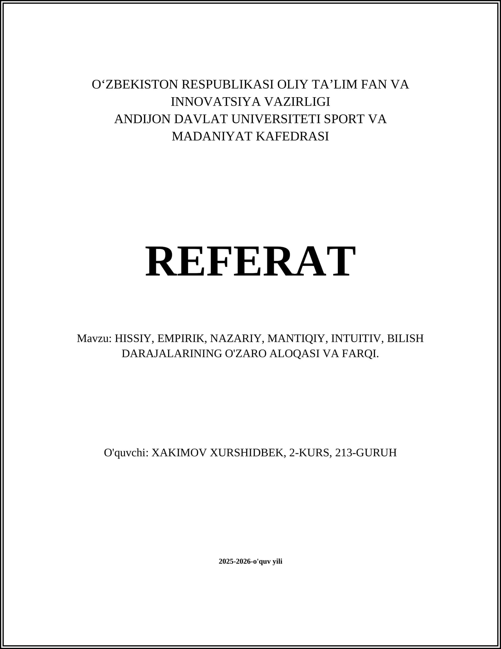 O'ZBEKISTON RESPUBLIKASI OLIY TA’LIM FAN VA INNOVATSIYA VAZIRLIGI