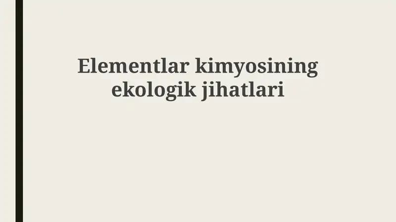 Elementlarkimyosiningekologikjihatlari