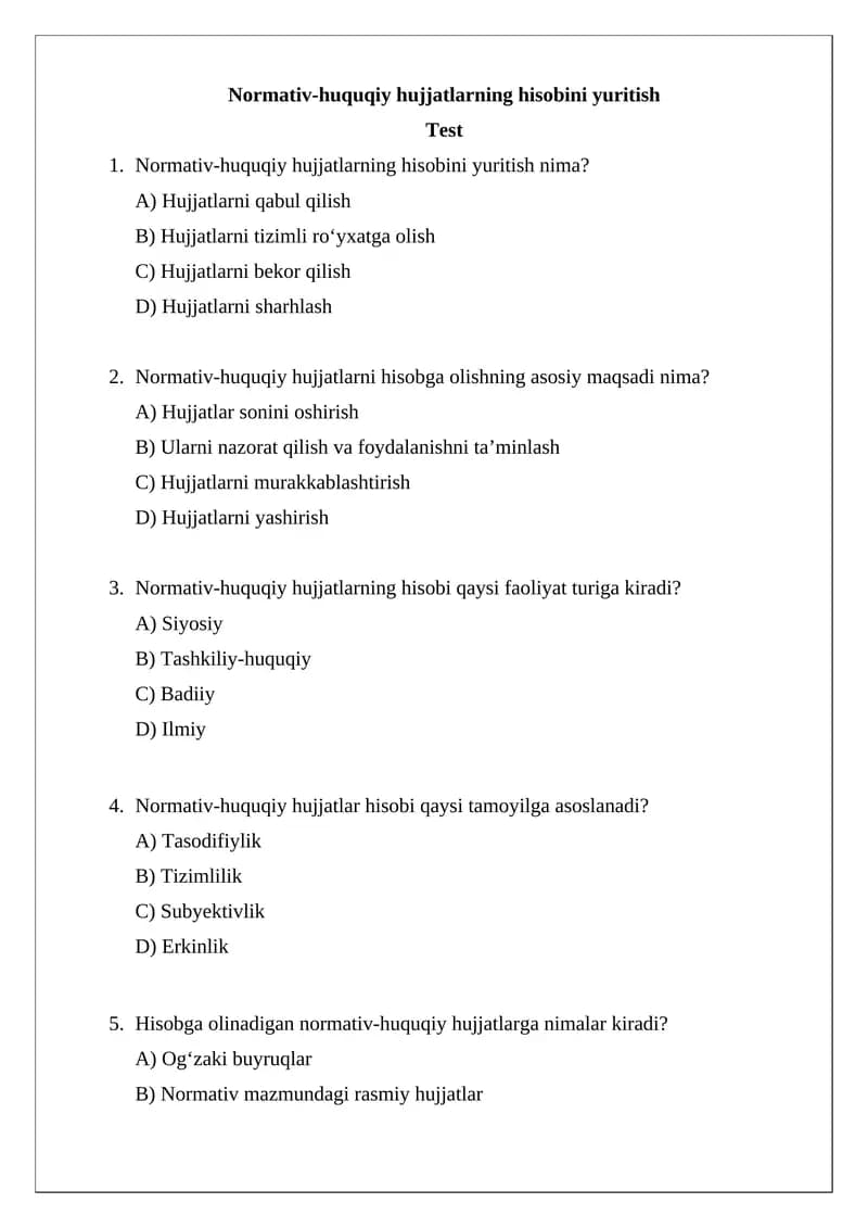 Normativ-huquqiy hujjatlarning hisobini yuritish