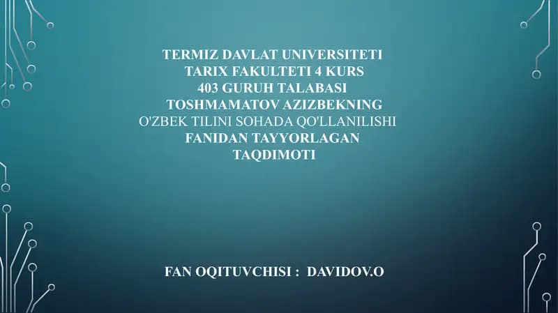 O'zbek tilini sohada qo'llanilishi