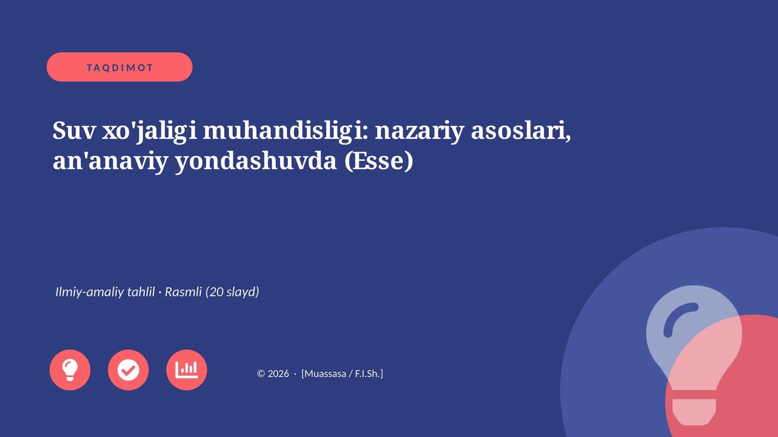 Suv xo'jaligi muhandisligi: nazariy asoslari, an'anaviy yondashuvda (Esse)